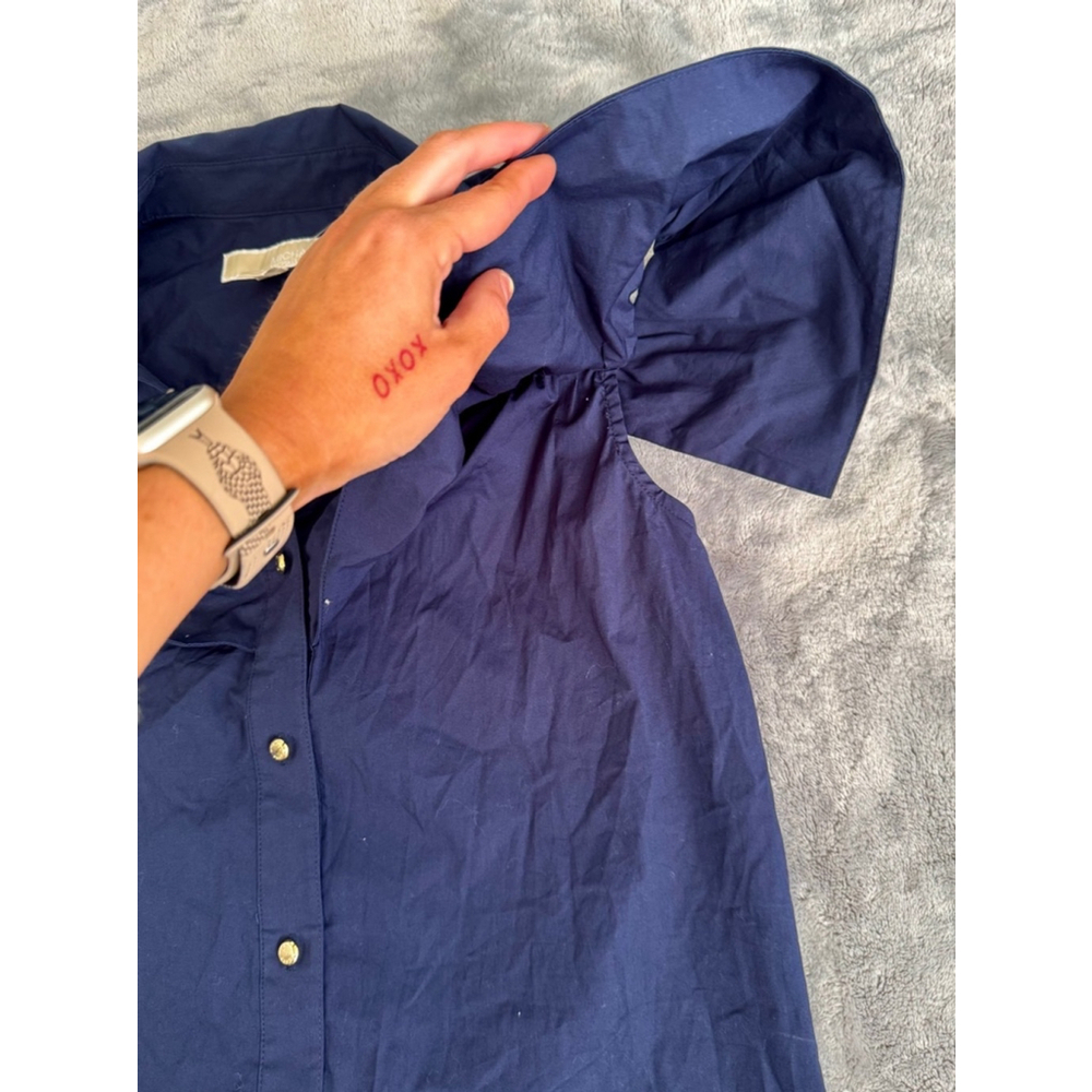 Michael Kors Brand New with Tags Small Cold Shoulder Ruffled Sleeve Blouse Navy - Picture 2 of 5